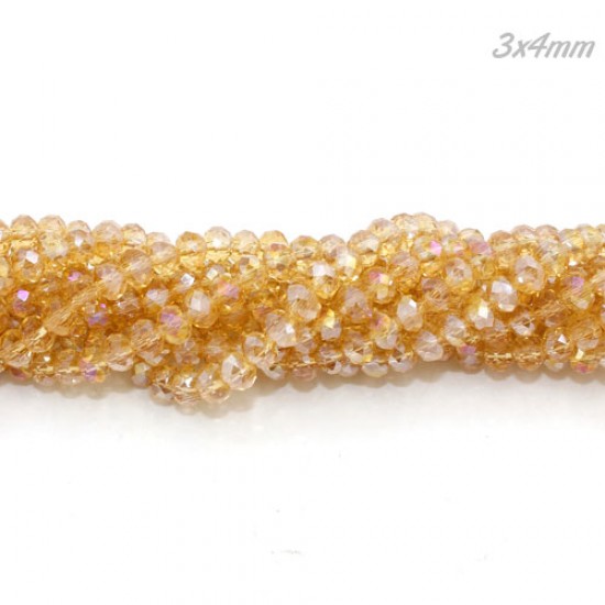 130Pcs 3x4mm Chinese Rondelle Crystal Beads, G Champagne AB