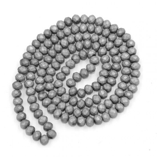 130Pcs 3x4mm Chinese Rondelle Crystal Beads, opaque Matte silver light