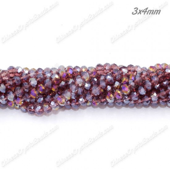 130Pcs 3x4mm Chinese Rondelle Crystal Beads, Amethyst AB