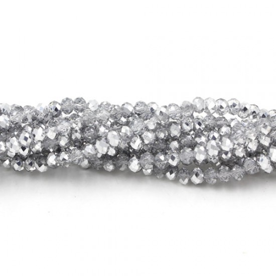 130Pcs 3x4mm chinese crystal Long rondelle beads, half silver