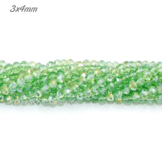 130Pcs 3x4mm Chinese Rondelle Crystal Beads Strand, lime green AB