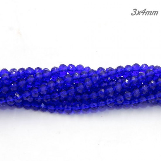 130Pcs 3x4mm chinese crystal Rondelle glass beads, Sapphire