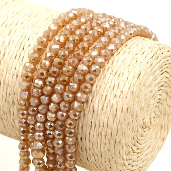 130Pcs 3x4mm Chinese Rondelle Crystal Beads Strand, opaque brown light