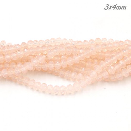 130Pcs 3x4mm Chinese Rondelle Crystal Beads Strand, pink opal
