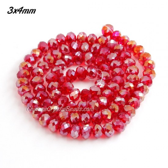 3x4mm Chinese Rondelle Crystal Beads, siam AB about 135 Pcs 