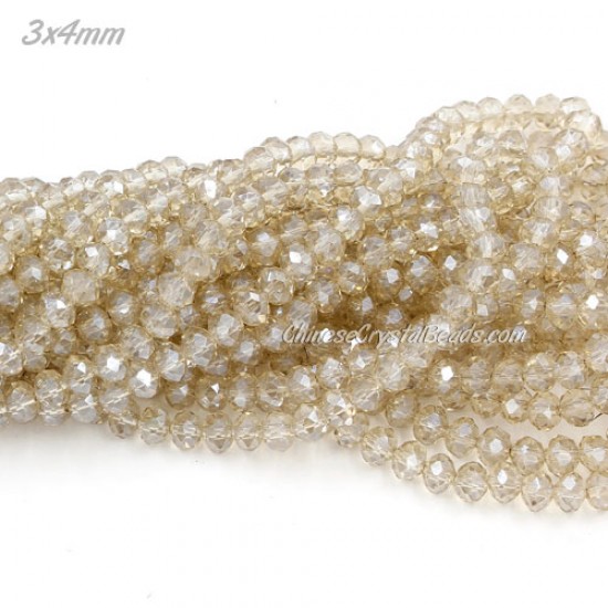 130Pcs  3x4mm Chinese Rondelle Crystal Beads, silver shadow