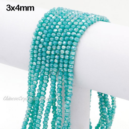 130Pcs 3x4mm Chinese Rondelle Crystal Beads Strand, opal Turquoise 2 AB