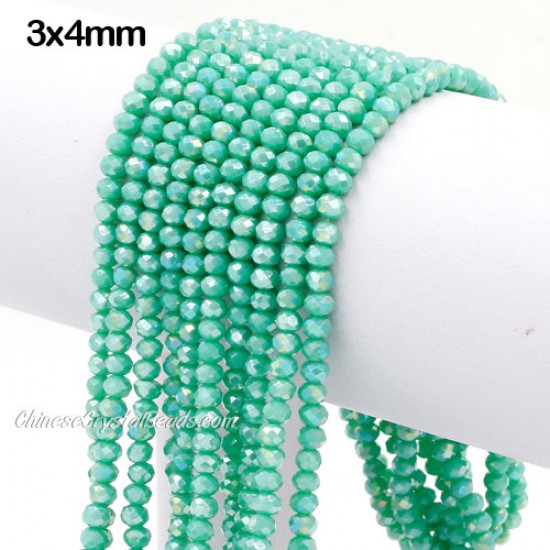 130Pcs 3x4mm Chinese Rondelle Crystal Beads Strand, Turquoise 3 AB