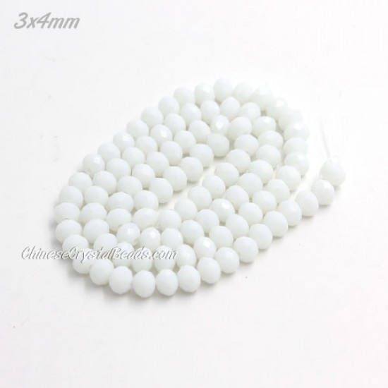 130Pcs  3x4mm Chinese Rondelle Crystal Beads, White Linen