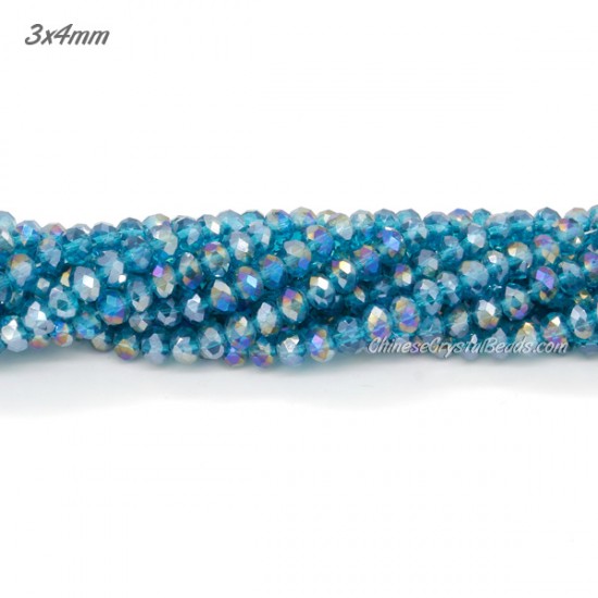 3x4mm Chinese Rondelle Crystal Beads, capri blue AB about 135 beads