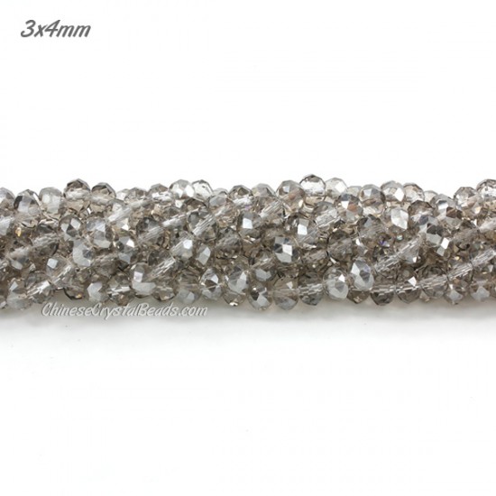 130Pcs 3x4mm chinese crystal  Rondelle Beads, silver shade