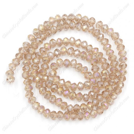 130Pcs 3x4mm Chinese Rondelle Crystal Beads, Silver Champagne AB