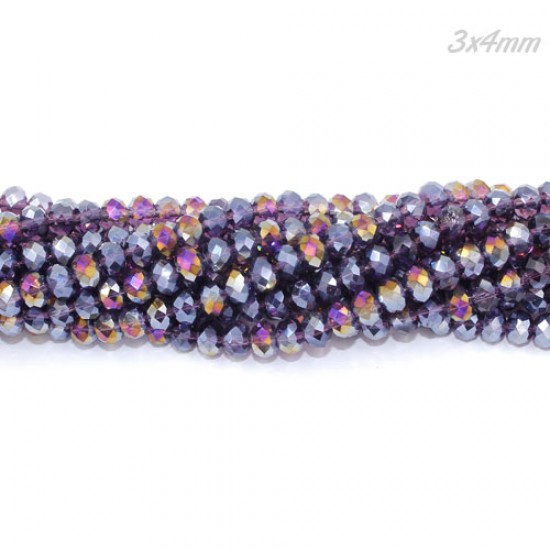 130pcs 3x4mm Chinese Rondelle Crystal Beads Strand, Violet AB