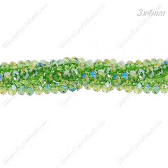 130Pcs 3x4mm chinese crystal Rondelle Bead Strand, fern green AB