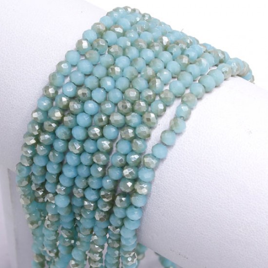 130Pcs 3x4mm Chinese rondelle crystal beads, aqua jade and champagne