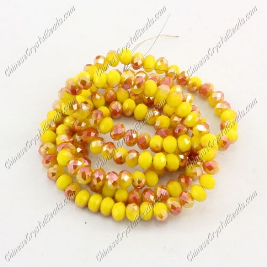 130Pcs 3x4mm Chinese rondelle crystal beads, opaque yellow and half amber light
