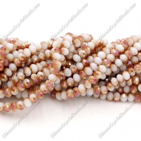 130Pcs 3x4mm Chinese rondelle crystal beads, opaque whiite half brown light