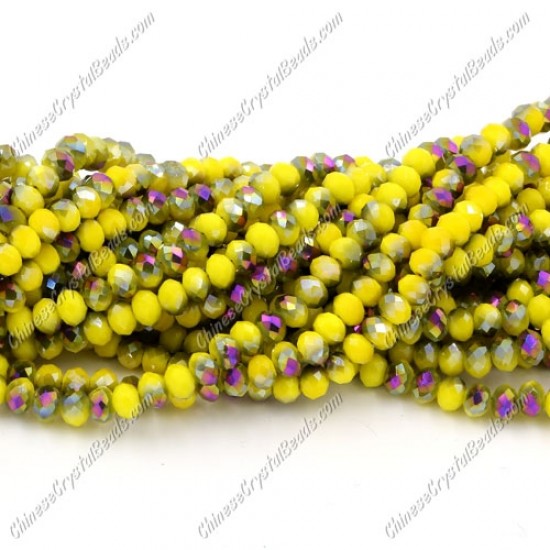 130Pcs 3x4mm Chinese rondelle crystal beads, opaque yellow half purple light