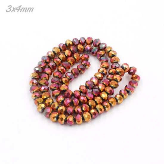 3x4mm 130pcs new red rainbow color Crystal Rondelle Beads Strand