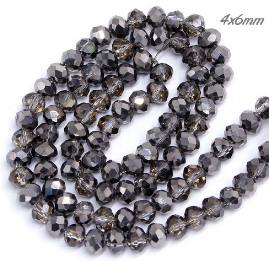 4x6mm Rondelle Crystal Beads half hematite about 95 Pcs