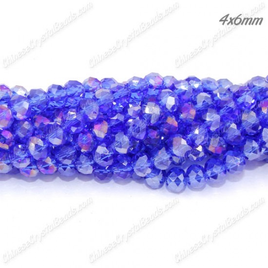 4x6mm Med Sapphire  AB Chinese Rondelle Crystal Beads about 95 beads