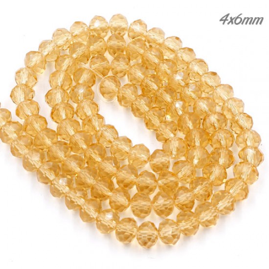 4x6mm Chinese Rondelle Crystal Beads Strand, G.champagne, about 95 beads