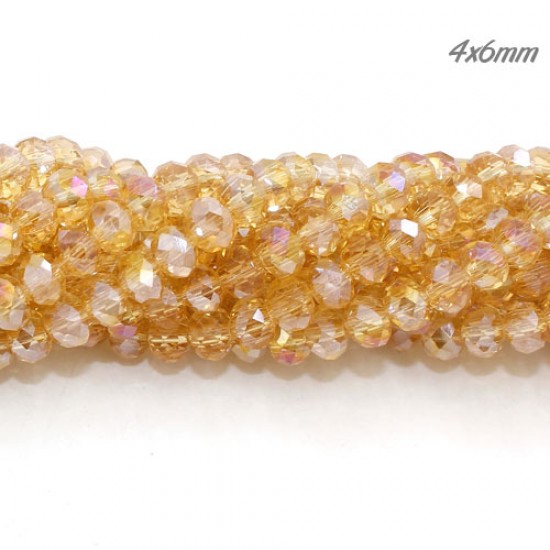 4x6mm Chinese Rondelle Crystal Beads Strand, G.champagne AB, about 95 beads