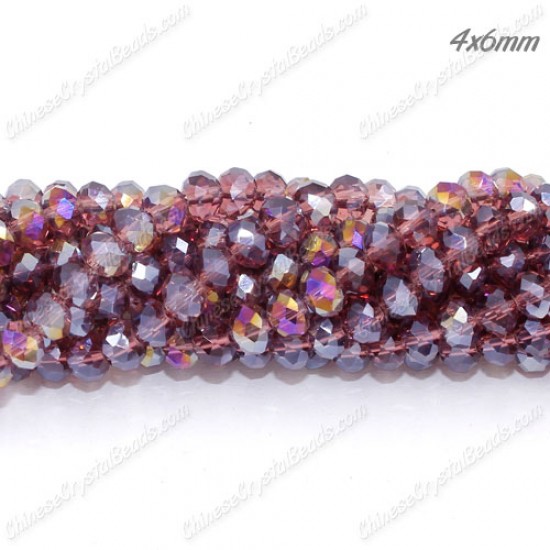 4x6mm Chinese Rondelle Crystal Beads Strand, Amethyst AB, about 95 beads