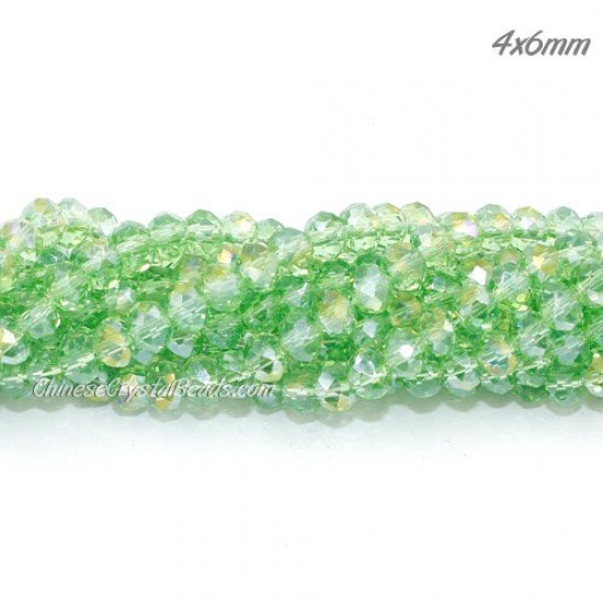 4x6mm Chinese Rondelle Crystal Beads Strand, lime green AB, about 95 beads