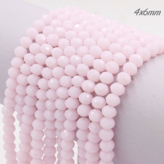 4x6mm Chinese Rondelle Crystal Beads Strand, opaque pink, about 95 beads