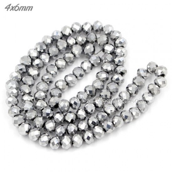 4x6mm platinum Silver Chinese Rondelle Crystal Beads about 95 beads