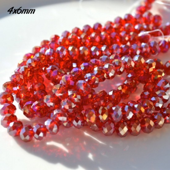 4x6mm Chinese Rondelle Crystal Beads, Siam AB, about 95 Pcs