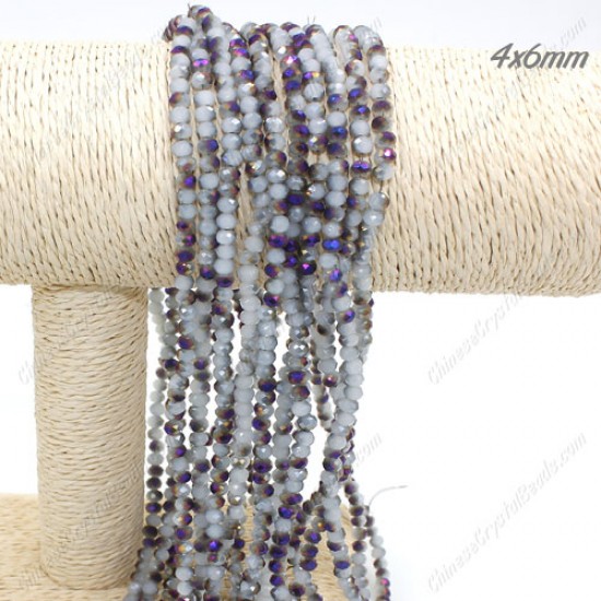 4x6mm Chinese Rondelle Crystal Beads, white jade and half purple light, about 95 Pcs