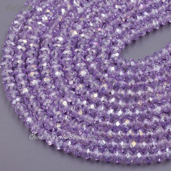 4x6mm lt purple AB(Plated Color) chinese crystal Faceted Rondelle beads, about 95 beads