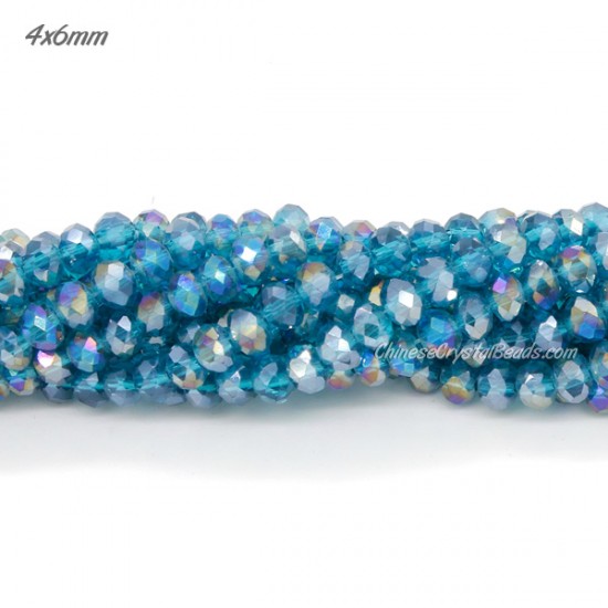 4x6mm capri blue AB Chinese Rondelle Crystal Beads about 95 beads