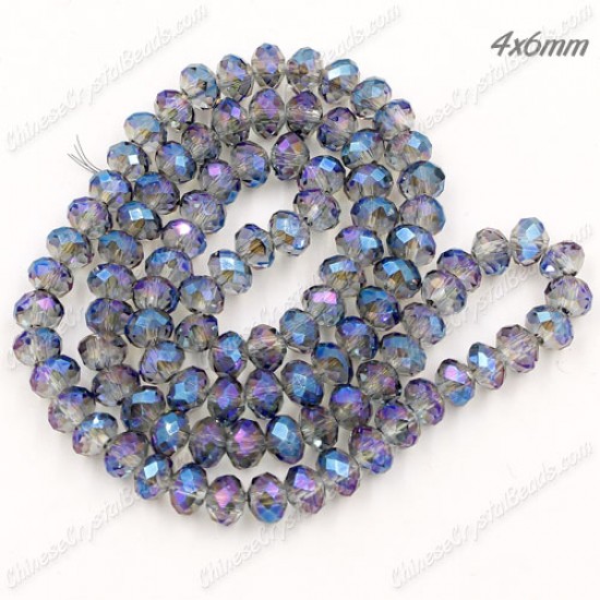 4x6mm Chinese Rondelle Crystal Beads, transparently blue light, about 95 beads