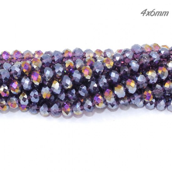 4x6mm Violet AB Chinese Rondelle Crystal Beads about 95 beads