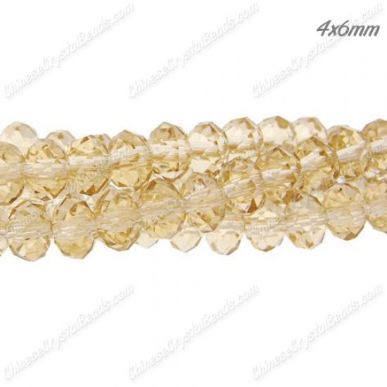4x6mm Chinese Rondelle Crystal Beads Strand, s.champagne, about 95 beads