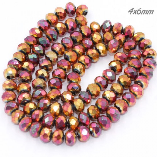 4x6mm new red rainbow color Crystal Rondelle Beads Strand, about 95 beads