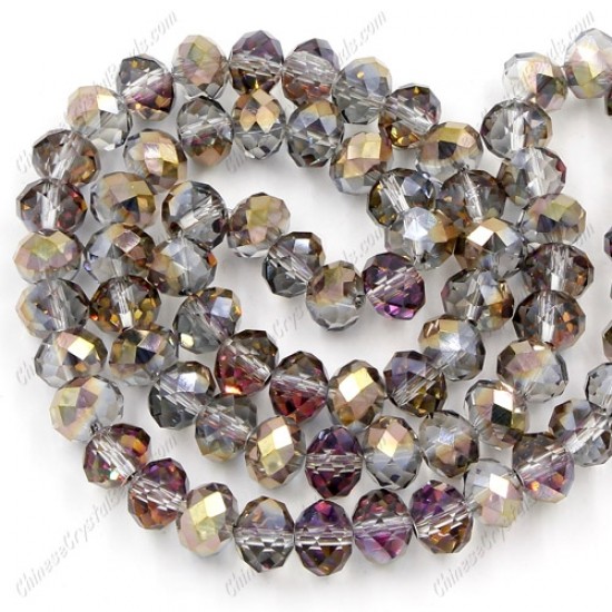 Chinese Rondelle Crystal Beads, 6x8mm, gold and purple light, about 70 beads
