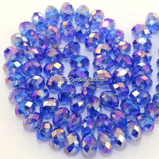 chinese crystal Long Bead Strand, Med sapphire AB, 6x8mm , about 70 beads