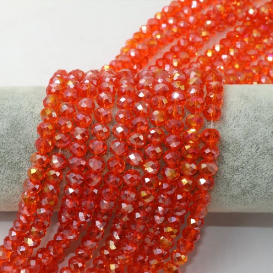 Chinese Rondelle Crystal Beads, red orange AB, 6x8mm , about 70 beads