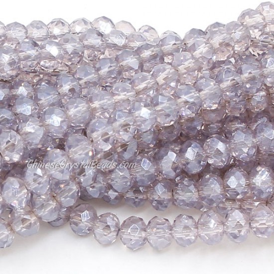 98Pcs 6x8mm Chinese Rondelle Crystal Beads Strand, gray pink light
