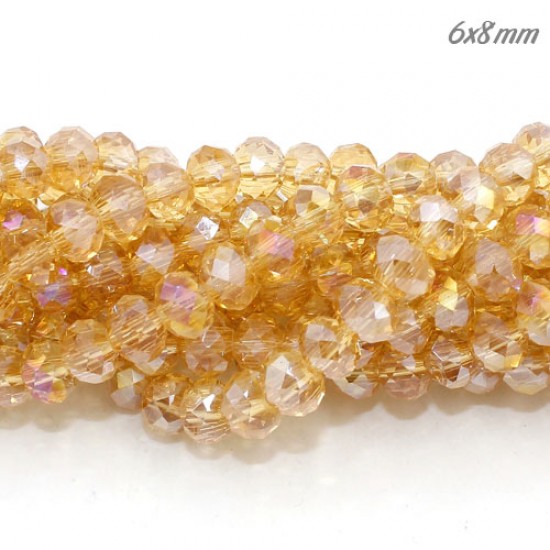 6x8mm Chinese Rondelle Crystal Beads, G.champagne AB,  about 70 beads
