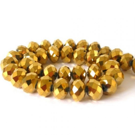 Chinese Rondelle Crystal Beads Strand, 6x8mm, Gold, about 70 beads