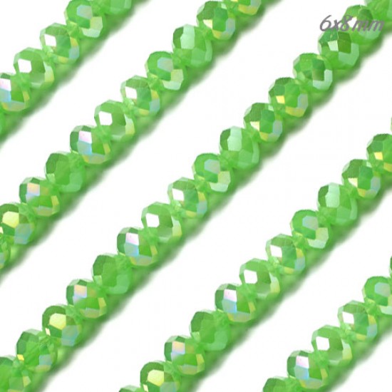 Chinese Rondelle Crystal Beads, green Opaque AB, 6x8mm , about 70 beads