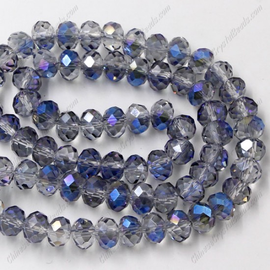 Chinese Rondelle Crystal Beads Strand, 6x8mm, half blue light, about 70 beads