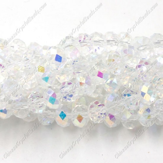 chinese crystal Long Bead Strand, Half Clear AB, 6x8mm ,about 70 beads