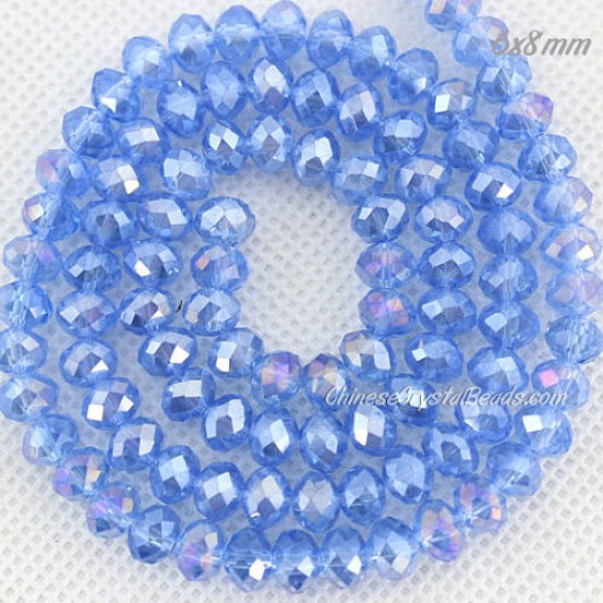 chinese crystal Rondelle Bead Strand, Lt. Sapphire AB, 6x8mm , about 70 beads