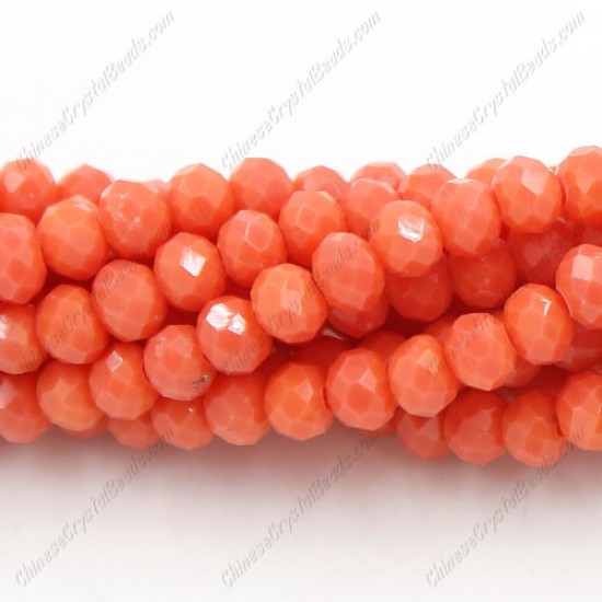 Chinese Rondelle Crystal Beads, opaque coral, 6x8mm, about 70 beads